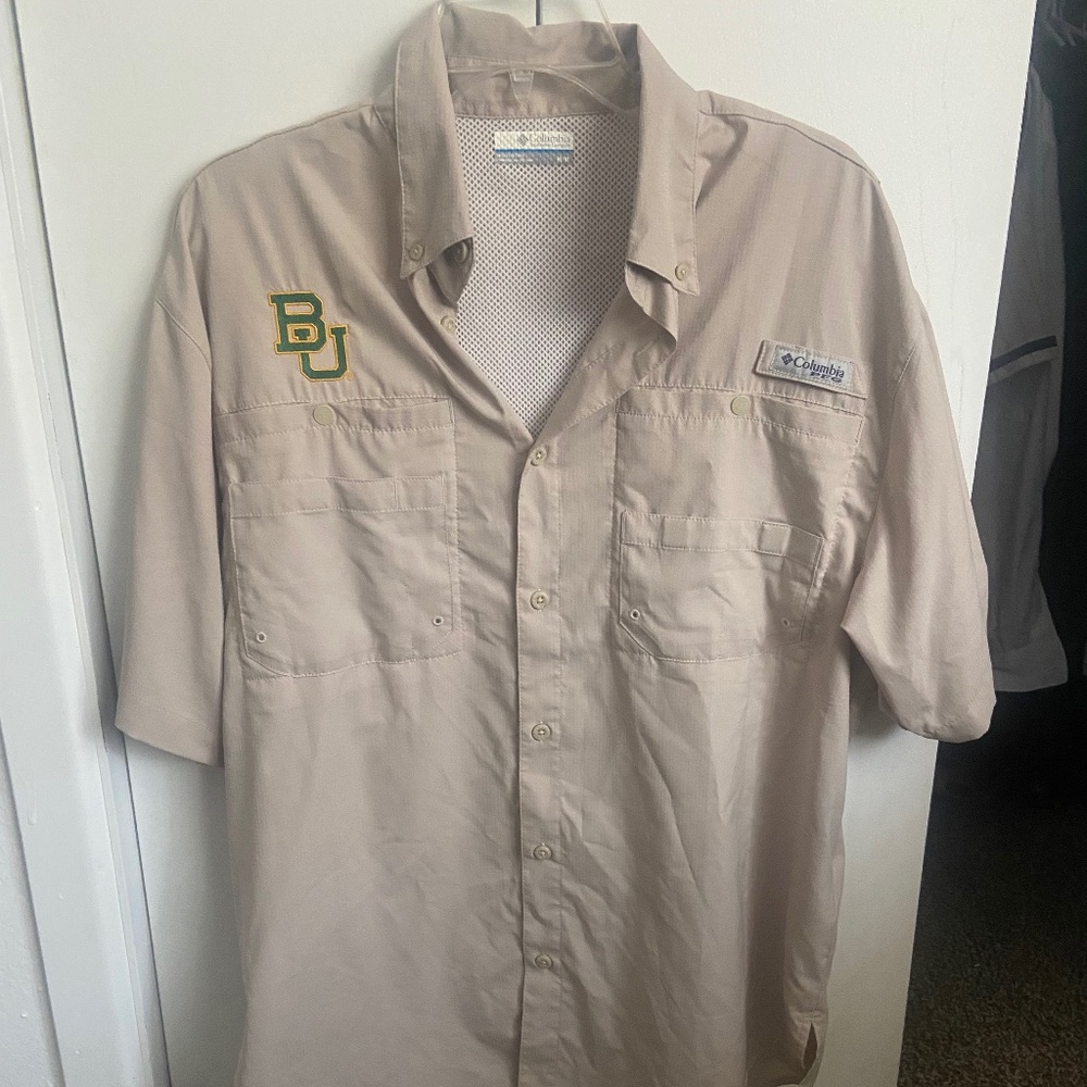 Baylor University bears Columbia khaki brown fishing shirt medium